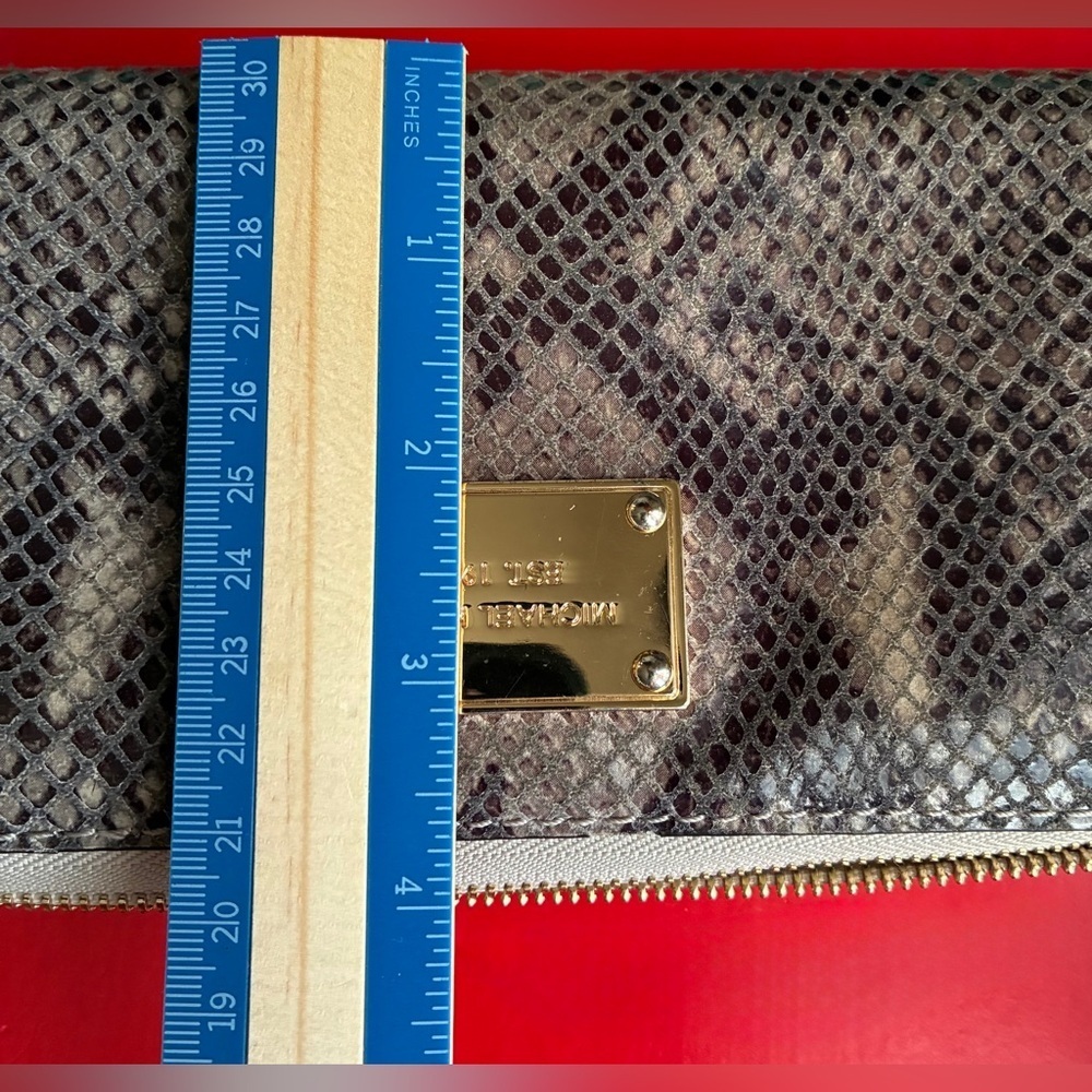 Michael Kors Silver Snake-Print Zip Wallet with Gold Plate - Picture 14 of 14